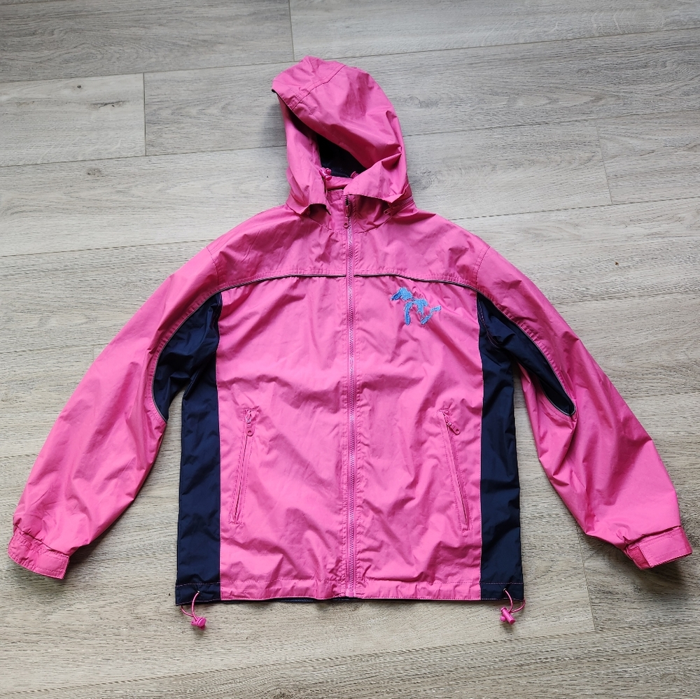Cheneral Pink Blue Navy Michigan Logo Hooded Windbreaker Jacket Womens Medium